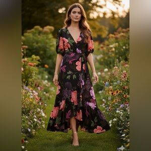 Maison Tara Black Floral Maxi Dress 8